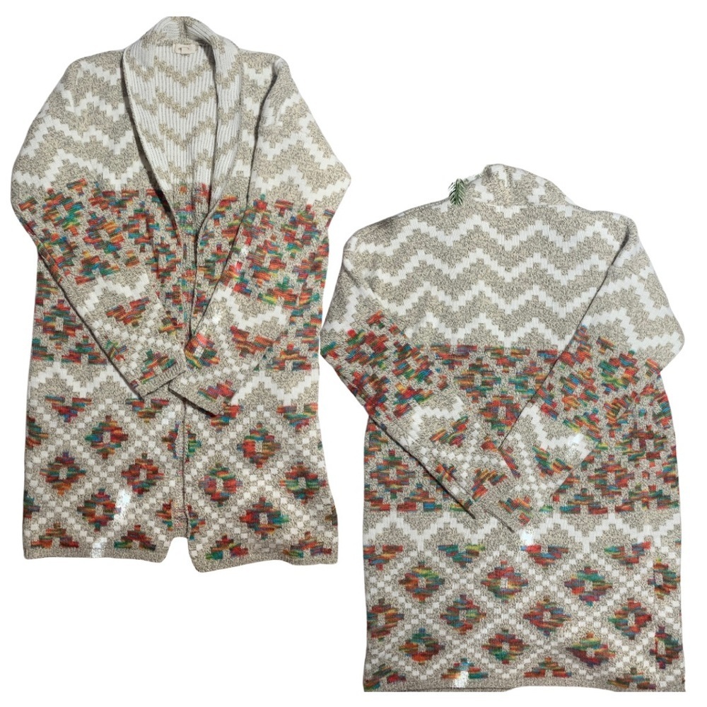 Dreamers by Debut sz S/M Aztec, Artsy, mixed media, Tribal long open Cardigan